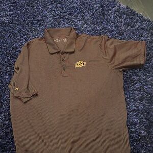 OSU Striped Polo Shirt - Black and Brown